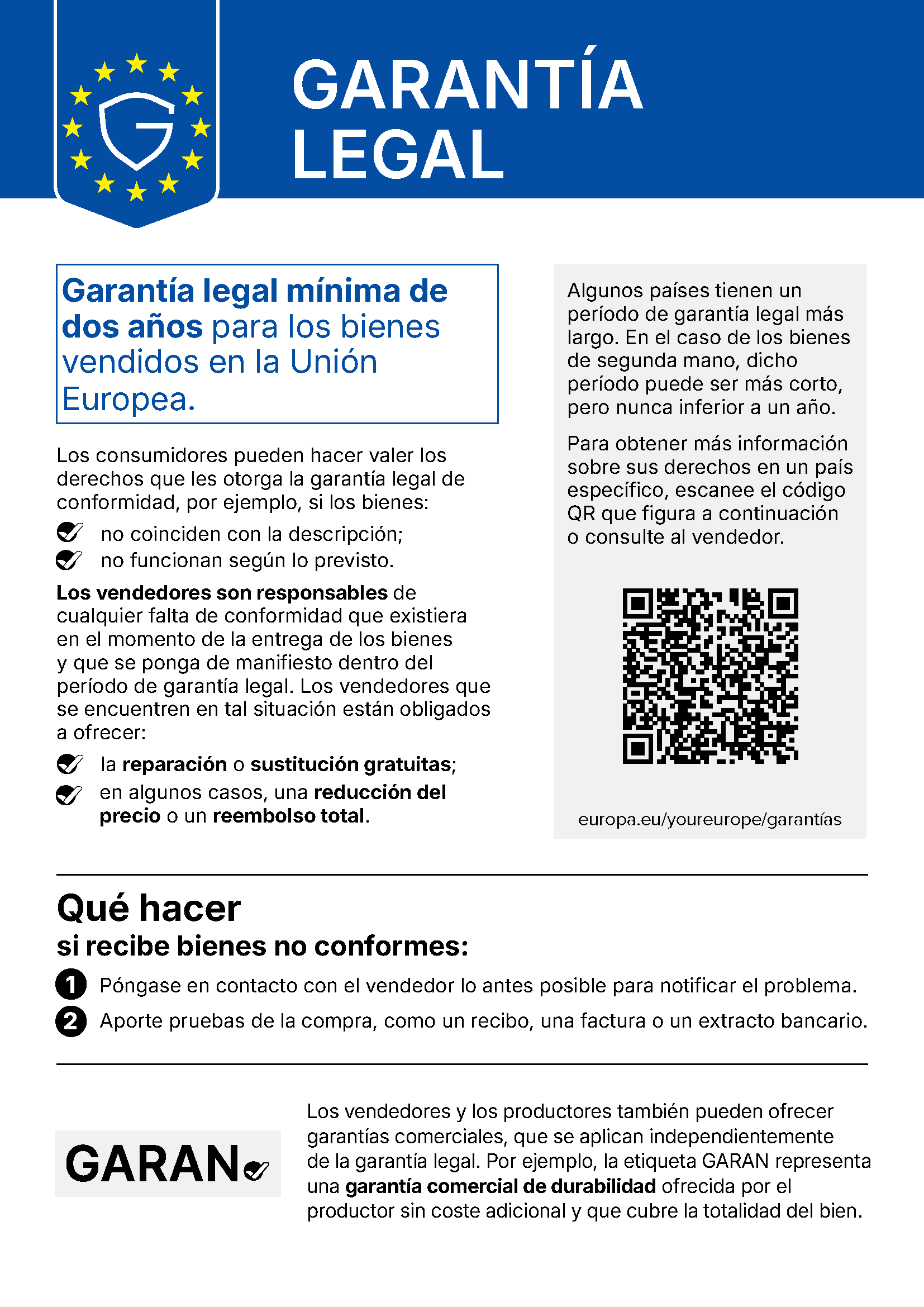 Aviso de Garantía Legal de la UE