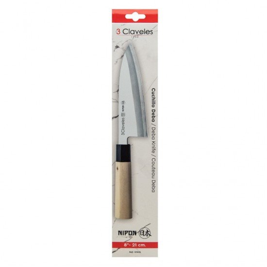 3 Claveles NIPON - Cuchillo Japonés Deba 21 cm Acero Inoxidable y Mango Madera de Arce