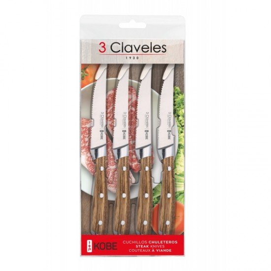 3 Claveles Set 4 Cuchillos Chuleteros Kobe