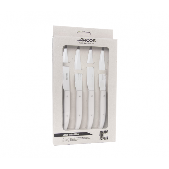Arcos Juego 4 Piezas Chuleteros Microperlado Blanco 830500 Arcos Juego 4 Piezas Chuleteros Microperlado Blanco 830500
