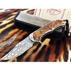 CavedonArt Bushrider Flipper  - Acero Damasco Mosaico - Titanio / Madera de Amboina