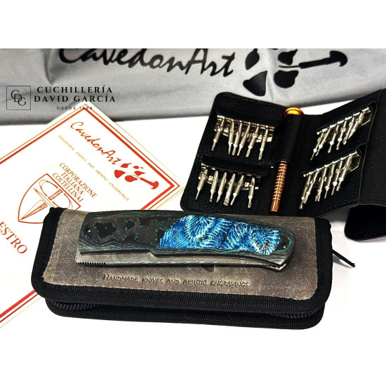 CavedonArt Jabalí  CarboCoral  Acero Damasco San Mai 