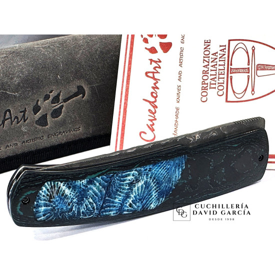 CavedonArt Jabalí  CarboCoral  Acero Damasco San Mai 