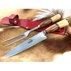 Filopampa Juego de Asado Artesanal  Cuchillo Criollo  - Tenedor - Funda Cuero 