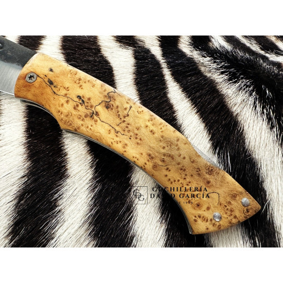 Forja Celta Navaja Bárbara Acero carbono 5160 - Madera seleccionada de Burl Chesse Espaltada y estabilizada