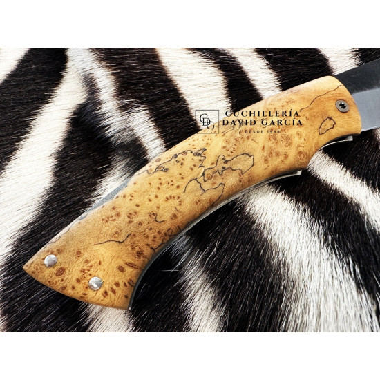 Forja Celta Navaja Bárbara Acero carbono 5160 - Madera seleccionada de Burl Chesse Espaltada y estabilizada
