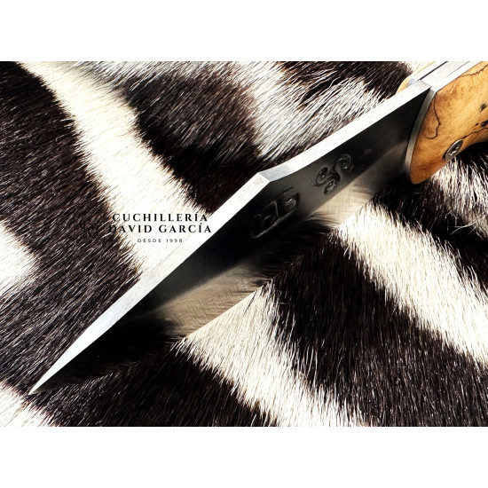 Forja Celta Navaja Bárbara Acero carbono 5160 - Madera seleccionada de Burl Chesse Espaltada y estabilizada