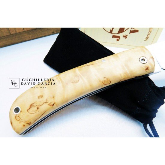 J&V Cuchillos de Aventura Campera Madera de Abedul Rizado Acero14C28N J&V Cuchillos de Aventura Campera Madera de Abedul Rizado Acero14C28N