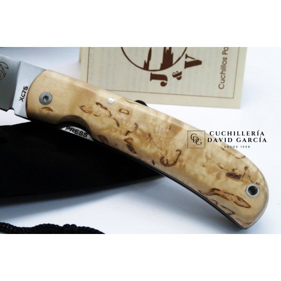 J&V Cuchillos de Aventura Campera Madera de Abedul Acero carbono XC75