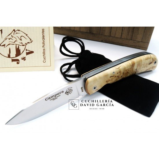 J&V Cuchillos de Aventura Campera Madera de Abedul Acero carbono XC75 J&V Cuchillos de Aventura Campera Madera de Abedul Acero carbono XC75