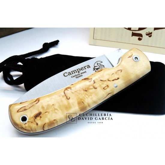 J&V Cuchillos de Aventura Campera Madera de Abedul Acero carbono XC75