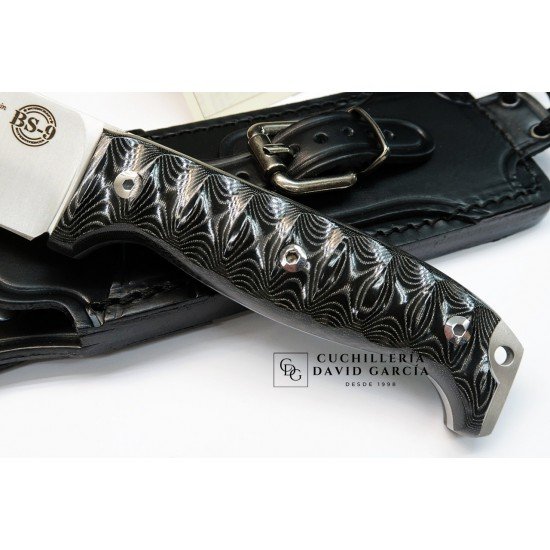 J&V  Cuchillos de Aventura BS-9 G10 Micarta Negra Funda Piel 1601-MN-MV