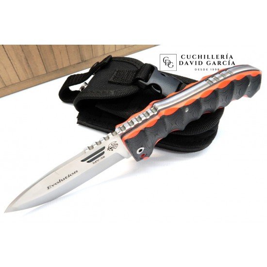 J&V Cuchillos de Aventura Evolution Micarta Negra-Naranja  Funda Cordura       