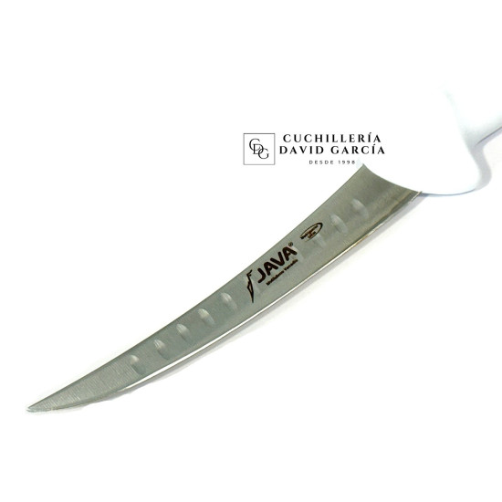 Java Cuchillo Deshuesador Alveolado Hoja inyectada curvo rígido blanco 15 cm