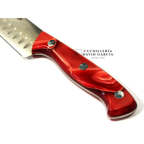 Java Cuchillo Norte  Nacar Rojo - Hoja Alveolada de 20 cm