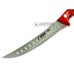 Java Cuchillo Deshuesador Curvo Nacar Rojo - Hoja  rígida de 15 cm