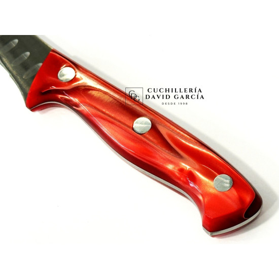 Java Cuchillo Deshuesador Curvo Nacar Rojo - Hoja  rígida de 15 cm