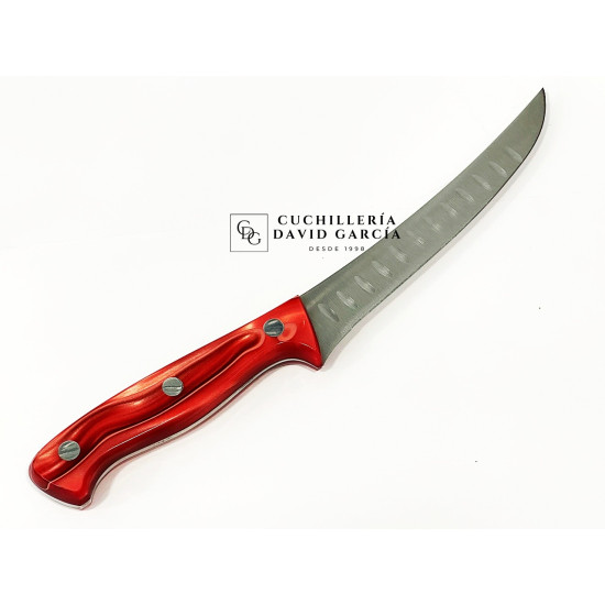 Java Cuchillo Deshuesador Curvo Nacar Rojo - Hoja  rígida de 15 cm