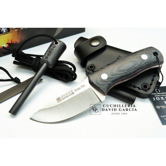 Joker Erizo TS1 CM81-P Micarta Funda Cuero y Pedernal Joker Erizo TS1 CM81-P Micarta Funda Cuero y Pedernal