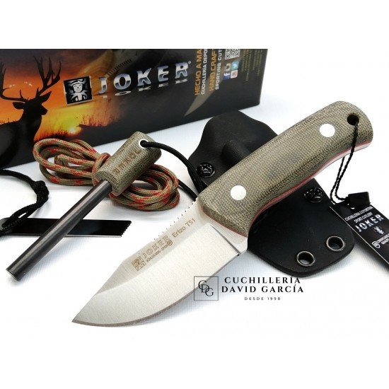 Joker Erizo TS1 CV81-F Micarta Verde Funda Kydex y Pedernal Joker Erizo TS1 CV81-F Micarta Verde Funda Kydex y Pedernal