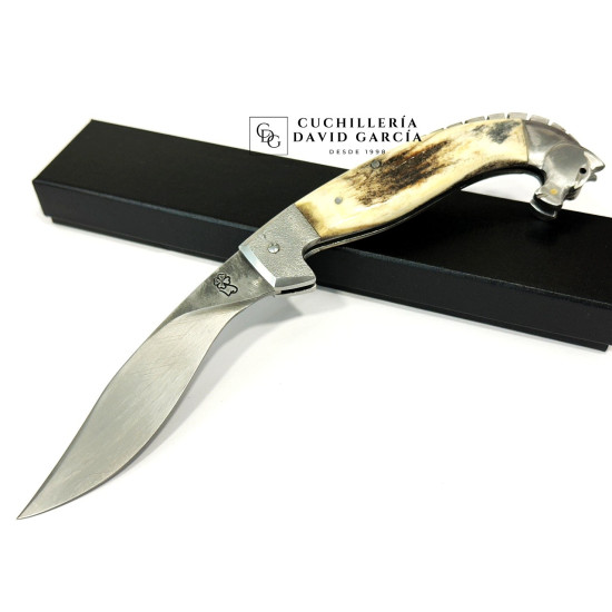 Lombo Do Ferreiro Falcata Caballo Tallado Acero 14C28 Asta de Ciervo