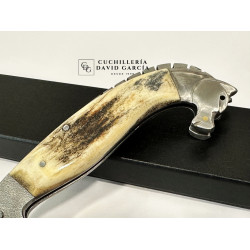 Lombo Do Ferreiro Falcata Caballo Tallado Acero 14C28 Asta de Ciervo