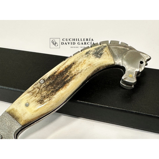 Lombo Do Ferreiro Falcata Caballo Tallado Acero 14C28 Asta de Ciervo