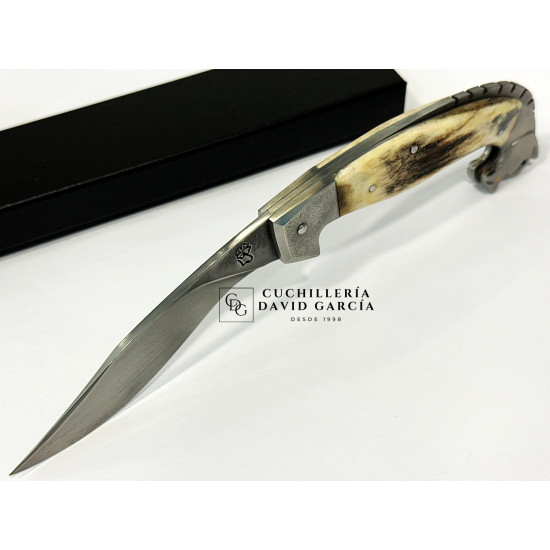 Lombo Do Ferreiro Falcata Caballo Tallado Acero 14C28 Asta de Ciervo