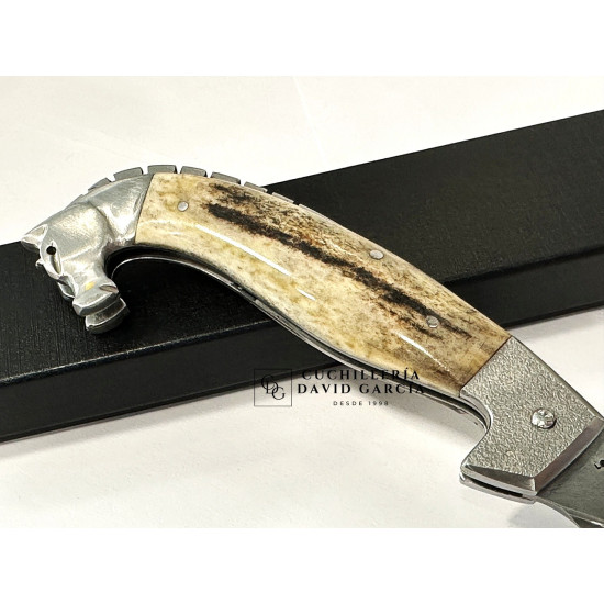 Lombo Do Ferreiro Falcata Caballo Tallado Acero 14C28 Asta de Ciervo