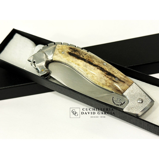 Lombo Do Ferreiro Falcata Caballo Tallado Acero 14C28 Asta de Ciervo