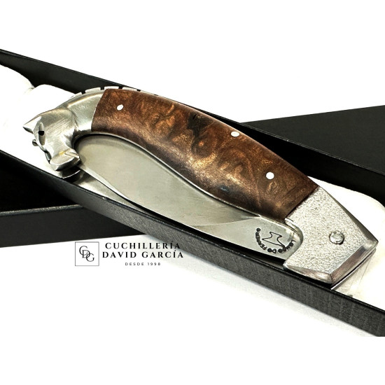 Lombo Do Ferreiro Falcata Caballo Tallado Acero 14C28 Madera de Nogal