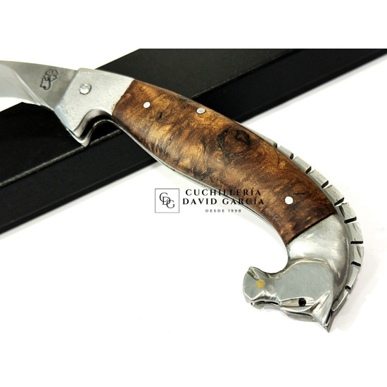 Lombo Do Ferreiro Falcata Caballo Tallado Acero 14C28 Madera de Nogal