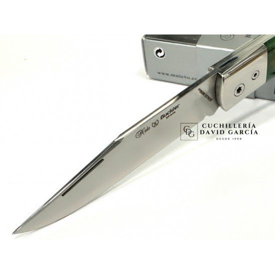 Navaja Nieto Buckler Hueso Tallado Verde Acero Bohler N690Co 170-VHJIGGED 
