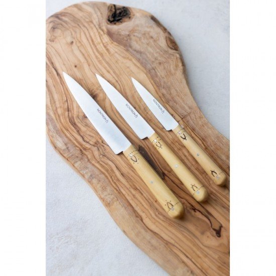 Nontron Set de 3 Cuchillos de Cocina Madera de Boj Pirograbados 