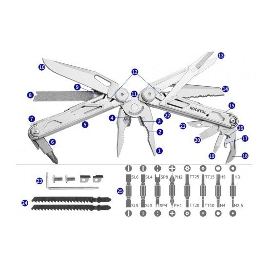 Alicates multiherramienta ROCKTOL SK05VG, juego de herramientas multiusos 29 en 1 
