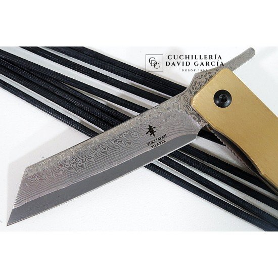 Yuki Higonokami Damascus Steel 71 Layers Brass Handle Yuki Higonokami Damascus Steel 71 Layers Brass Handle