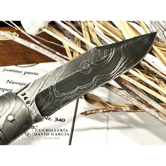 Justino Pavia Trapper Grande Acero Damasco /Asta de Ciervo