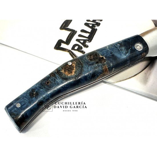 Pallarès Navaja Busa Madera Estabilizada Azul  Acero Inox