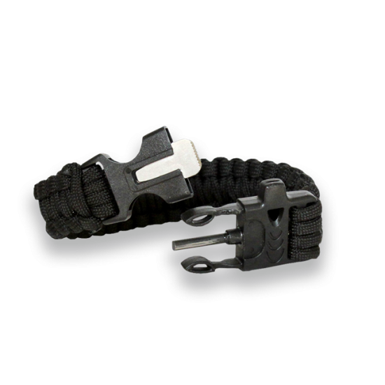 Brazalete de Paracord supervivencia silbato+pedernal  negro