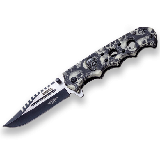 Navaja JKR0623 Apertura asistida Motivo Calaveras Gris Navaja JKR0623 Apertura asistida Motivo Calaveras Gris