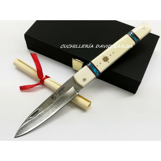 Expósito SVD/503 Machete Damasco y VG10 Marfil / Turquesa con Mosaico Expósito SVD/503 Machete Damasco y VG10 Marfil / Turquesa con Mosaico