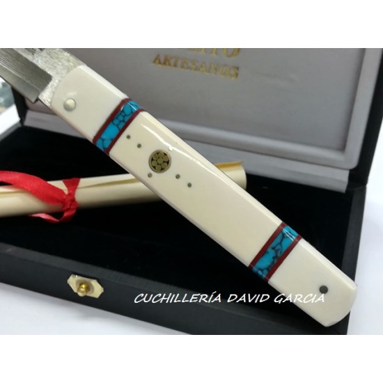 Expósito SVD/503 Machete Damasco y VG10 Marfil / Turquesa con Mosaico Expósito SVD/503 Machete Damasco y VG10 Marfil / Turquesa con Mosaico