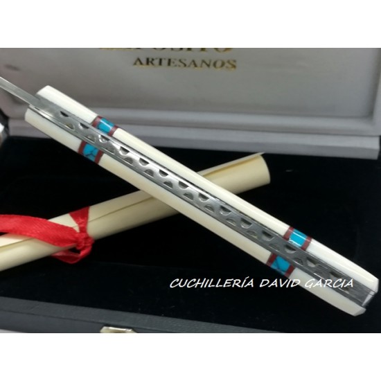 Expósito SVD/503 Machete Damasco y VG10 Marfil / Turquesa con Mosaico Expósito SVD/503 Machete Damasco y VG10 Marfil / Turquesa con Mosaico